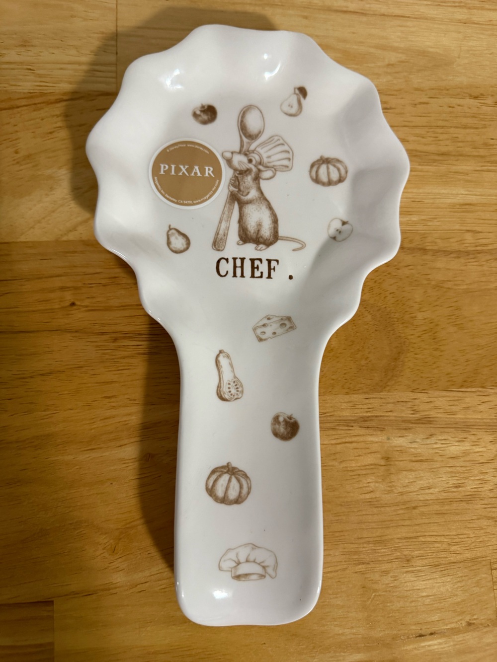 Rae Dunn Ratatouille Ceramic Chef Spoon Rest with Brown Accents